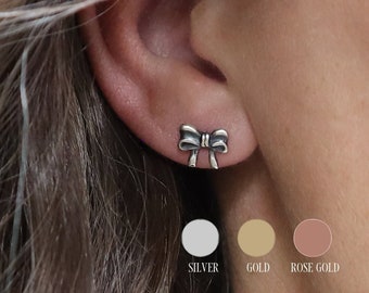 Little Bow Earrings, Small Bow Stud Earrings, Surgical Steel Post Earrings with backs, Sterling Silver and Gold Finishes