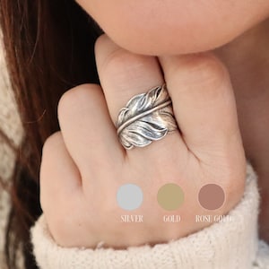 Angel Feather Ring, Sterling Silver Finish, Gold Finish, Rose Gold Finish, Adjustable Feather Ring, Feather Jewelry, Gifts For Her