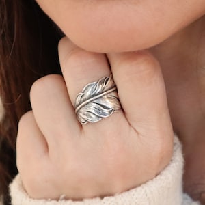 Angel Feather Ring, Sterling Silver Finish, Gold Finish, Rose Gold Finish, Adjustable Feather Ring, Feather Jewelry, Gifts For Her image 2