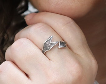 Arrow Ring, Adjustable Ring, Sterling Silver Finish