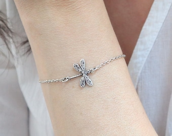 Nueva pulsera de libélula, acabado en plata de ley Pulsera de libélula