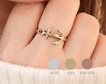 Anchor Ring, Sideways Anchor Ring, Cross Ring, Silver, Gold, Rose Gold Finishes, Anchor Band Ring