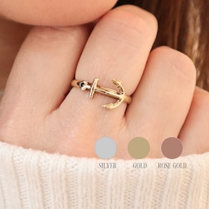 Anchor Ring, Sideways Anchor Ring, Cross Ring, Silver, Gold, Rose Gold Finishes, Anchor Band Ring