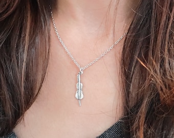 Collier petit violoncelle, Finition argent sterling, Bijoux pour violoncelle, Cadeaux pour violoncelle, Petit collier pour violoncelle