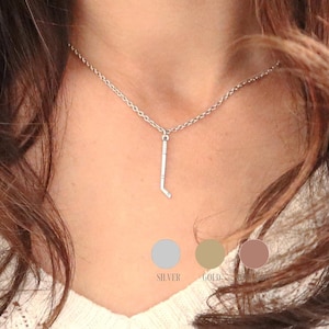 Small Ice Hockey Necklace, Hockey Stick Necklace, Birthstone Necklace with Hockey Stick, Silver, Gold, Rose Gold, Hockey Jewelry