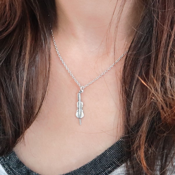 Little Cello Necklace, Sterling Silver Finish, Cello Jewelry, Cello Gifts, Small Cello Necklace