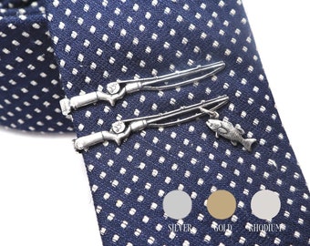 Fishing Tie Clip, Fishing Tie Bar, Silver or Gold Finish, Gifts For Men • FTB2
