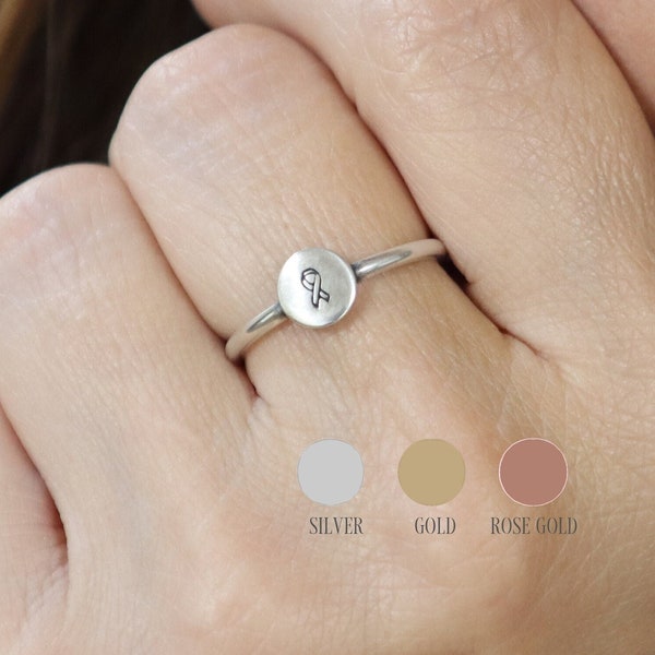 Small Breast Cancer Ring, Breast Cancer Ribbon Ring, Silver, Gold, Rose Gold Finishes