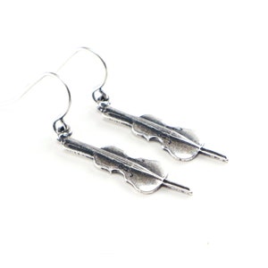 Little Cello Earrings, Sterling Silver Ox Finish, Small Cello Dangle Earrings
