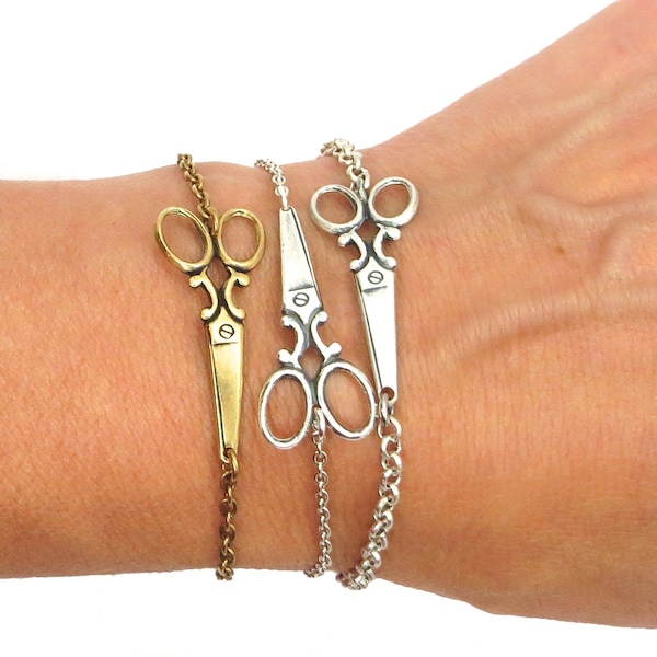 Bracelet ciseaux, bracelet ciseaux moyens, bracelet ciseaux finition argent sterling - ciseaux moyens