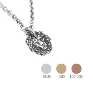 Small Lion Necklace, Sterling Silver, Gold, Rose Gold Finishes, Lion Jewelry, Leo Gifts