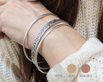 Paisley Armreif Stack, 3-teiliges Armreif-Set, Silber, Gold, Roségold-Oberfläche, Armreifarmbänder, Geschenke für Sie