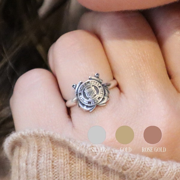 Coast Guard Ring, Sterling Silver Finish, Gold, Rose Gold Finish, Unisex Ring