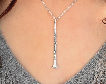 Clarinet Necklace, Sterling Silver Finish, Clarinet Jewelry, Large Clarinet