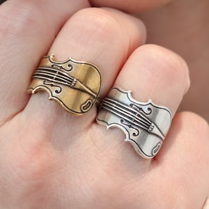Violin Ring, Unisex Ring, Sterling Silver or Brass Finish, Violin Jewelry, Violin Gifts, Viola Ring, Large Violin Ring