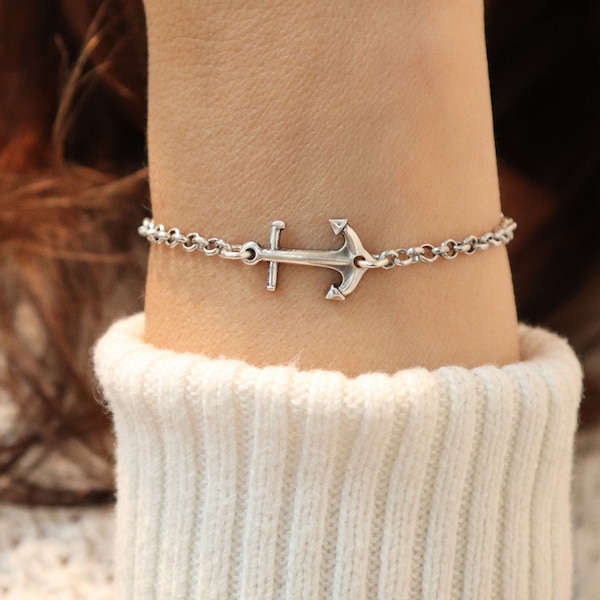 Small Anchor Bracelet, Sterling Silver Finish, Anchor Jewelry