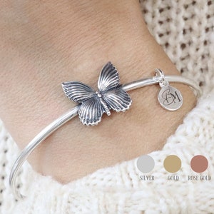 Large Butterfly Bangle, Silver, Gold, Rose Gold Finishes, Gifts for her