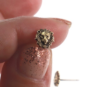 Lion Earrings, Stud Earrings, Surgical Steel Post Earrings with backs, Sterling Silver and Gold Finishes image 4