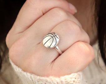 Bague de basket-ball, bague unisexe, argent sterling, or 24 carats, finitions en or rose, bijoux de basket-ball