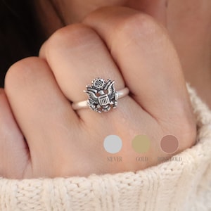 Army Ring, Silver, Gold, Rose Gold Finishes, Unisex Ring, Army Crest, Army Emblem