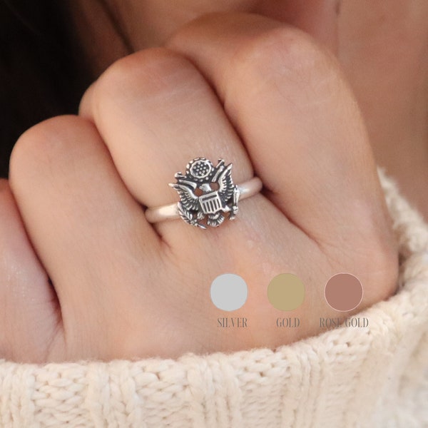 Army Ring, Sterling Silver, Gold, Rose Gold Finishes, Unisex Ring, Army Crest, Army Emblem