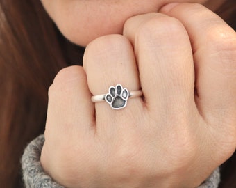 Bague empreinte de patte, Bijoux empreinte de patte, Argent, or, Finitions or rose, Bijoux pour maman de chien, Bague pour amoureux des animaux