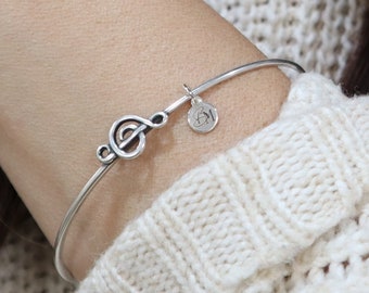 Small G Clef Bangle, Treble Clef Bangle, Music Note Bangle, Small Music Bangle, Silver, Gold, Rose, Music Bracelet