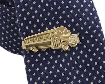 School Bus Tie Bar, Schoolbus Tie Clip, Sterling Silver Ox Finish, Schoolbus Tie Pin, Novelty Tie Bar