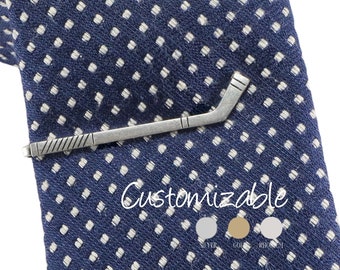 Hockey Tie Clip, Custom Hockey Tie Bar, Sterling Silver and Antiqued Brass Finishes, Hockey Stick Tie Clip- Personalized