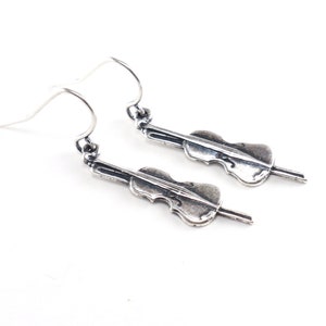 Little Violin Earrings, Viola Earrings, Sterling Silver Finish, Small Violin Dangle Earrings