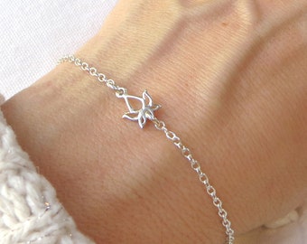 Sterling Silver Lotus Bracelet, Lotus Bud Bracelet, Namaste Jewelry, Yoga Bracelet