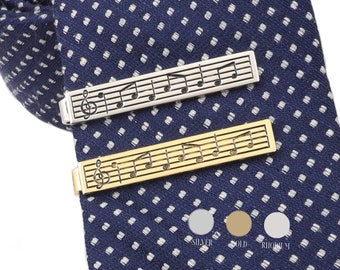 Sheet Music Tie Bar, Sterling Silver and Gold Finishes, Music Tie Bar