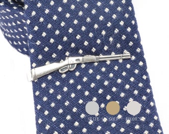 Rifle Tie Clip, Rifle Tie Bar, Sterling Silver or Brass Finish, Gifts for Men