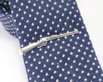 Rifle Tie Clip, Rifle Tie Bar, Sterling Silver or Brass Finish, Gifts for Men