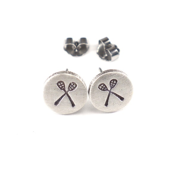 Lacrosse Earrings, Lacrosse Stud Earrings, Lacrosse Stick Jewelry, Surgical Steel Posts