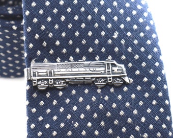 Train Tie Clip, Santa Fe Locomotive Tie Bar, Train Tie Bar, Sterling Silver Finish, Gifts For Dad, Gifts For Husband, #2SF