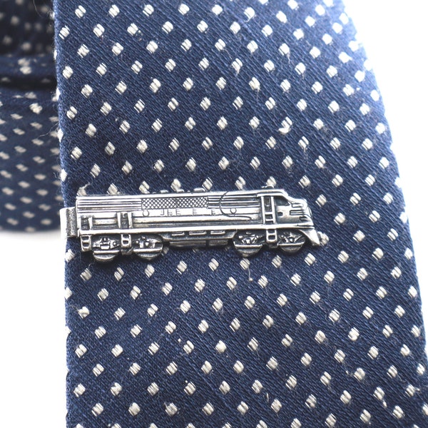 Train Tie Clip, Santa Fe Locomotive Tie Bar, Train Tie Bar, Sterling Silver Finish, Gifts For Dad, Gifts For Husband, #2SF