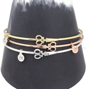 Small Scissor Bangle Bracelet, Silver, Gold, Rose Gold Finishes, Scissor Bracelet, Scissor Jewelry, Gifts for Her