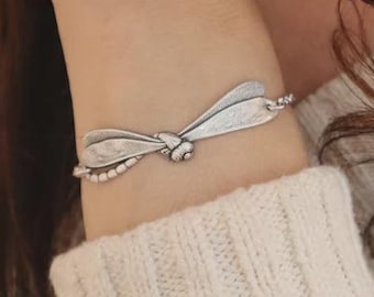 Dragonfly Bracelet, Silver Silver Finish, Add On Initials & Birthstones, Gifts for Mom, Mother’s Day Gift