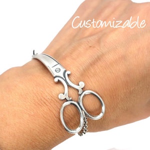 Large Scissor Bracelet, Scissor Jewelry, Sterling Silver Finish, Hairdresser Gifts, Custom Initial, Personalize