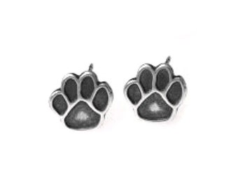 Paw Print Earrings, Stud Earrings, Surgical Steel Post Earrings with backs, Sterling Silver and Gold Finishes