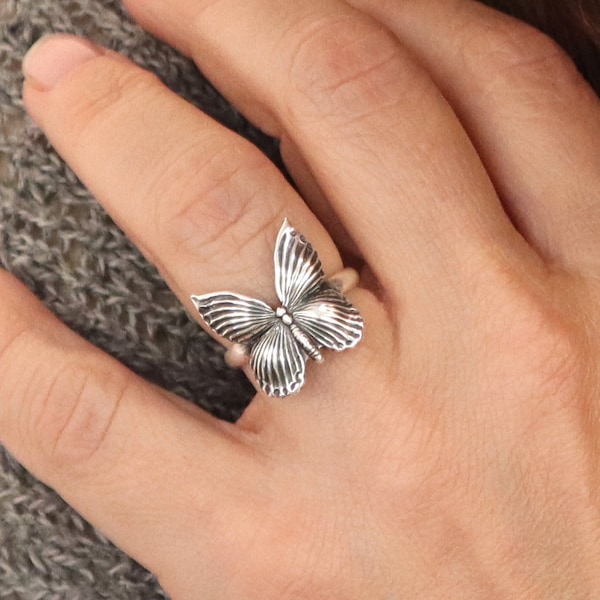 Large Butterfly Ring, Butterfly Ring, Statement Ring, Silver, Gold, Rose Gold Finishes, Butterfly Gifts