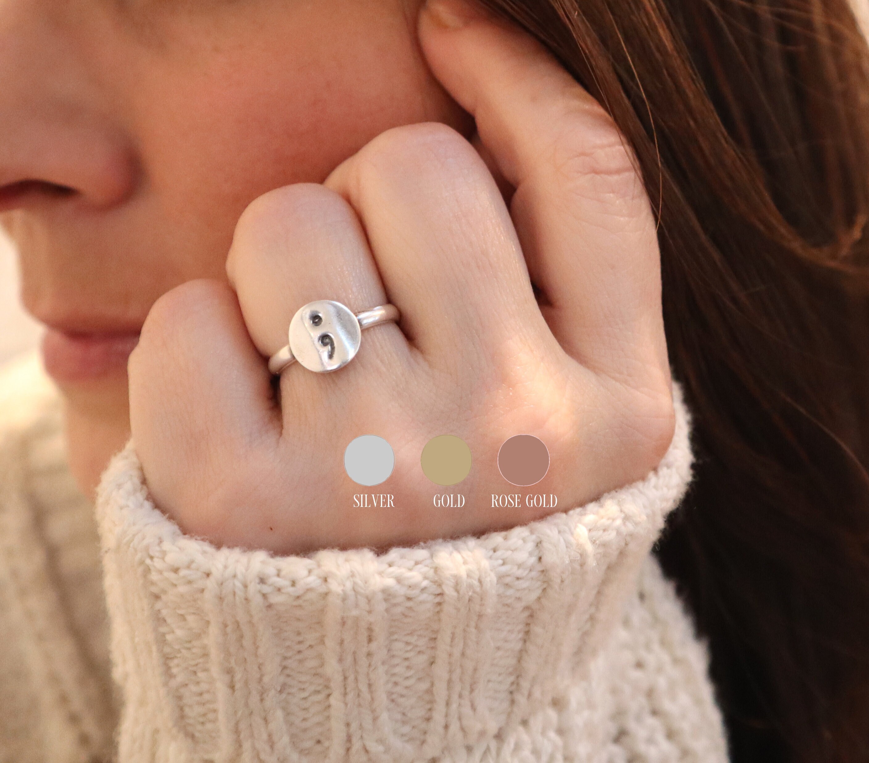 Rose gold semicolon best sale ring