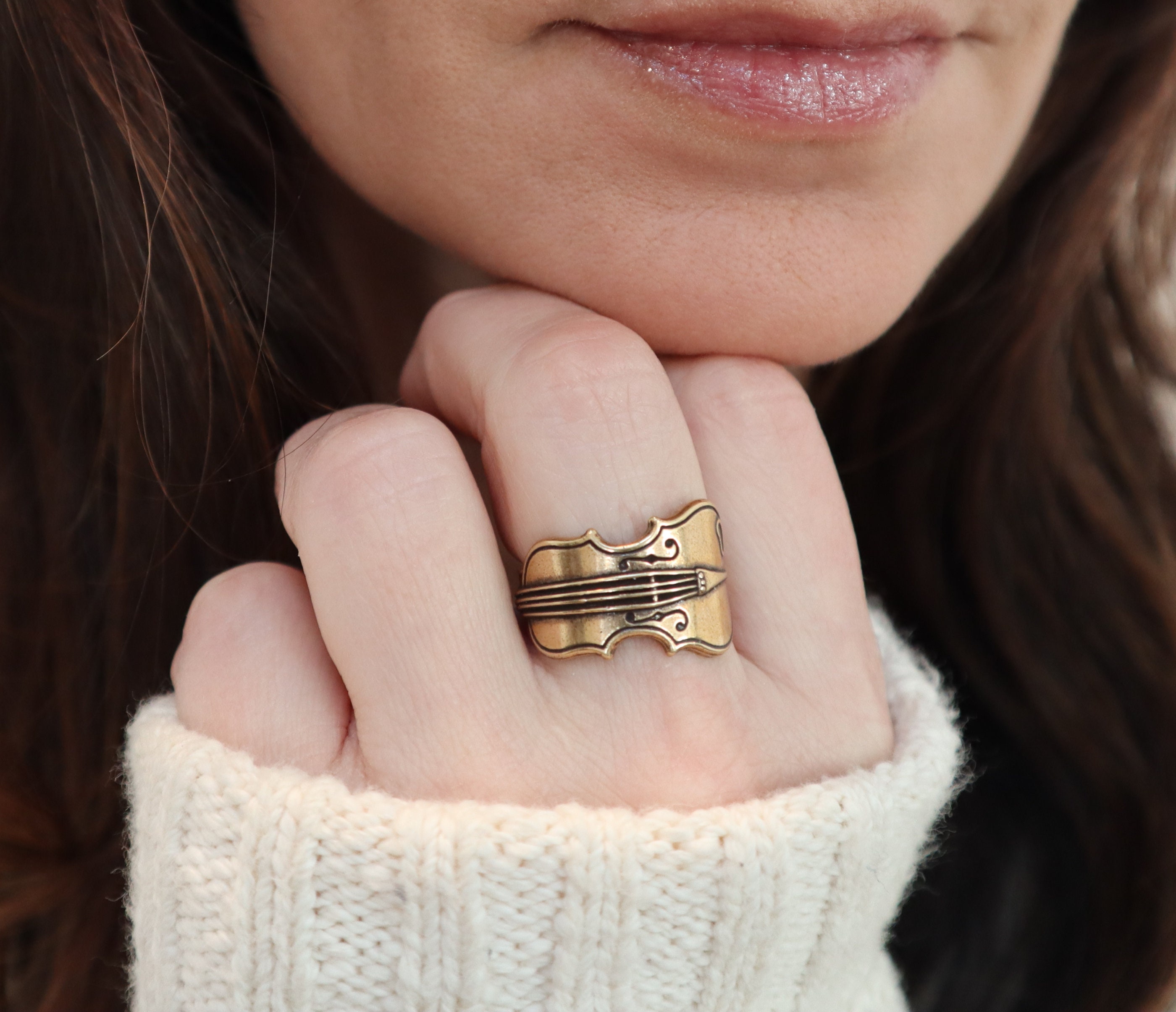Violin Ring Unisex Ring Sterling Silver or Brass Finish Etsy