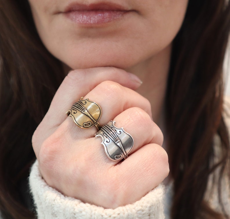 Violin Ring Unisex Ring Sterling Silver or Brass Finish Etsy