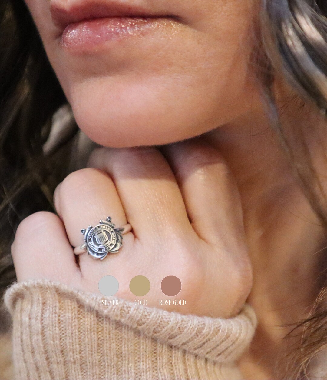 Coast Guard Ring, Sterling Silver Finish, Gold, Rose Gold Finish