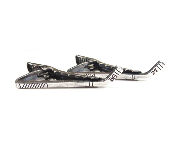 Custom Hockey Tie Clip Brass Hockey Stick Tie Bar and Brushed Finishes Silver Personalized