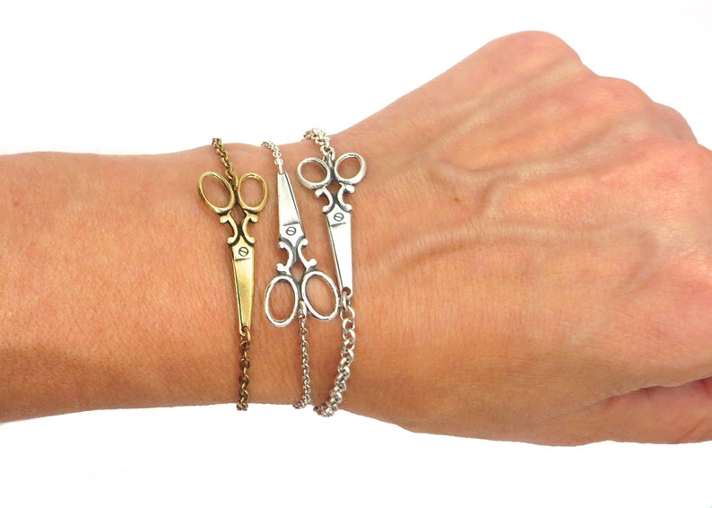 Bracelet ciseaux, bracelet ciseaux moyens, bracelet ciseaux finition argent sterling ciseaux moyens image 1
