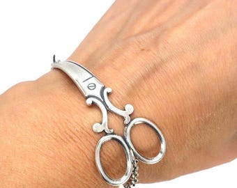 Large Scissor Bracelet, Scissor Jewelry, Sterling Silver Finish, Hairdresser Gifts