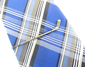 Hockey Stick Tie Clip, Hockey Tie Bar, Sterling Silver Ox Finish or Antiqued Brass Finish